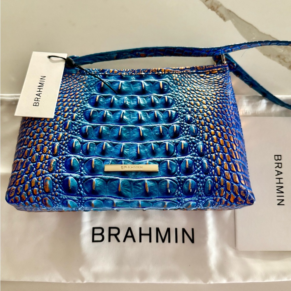 Brahmin Blue Mini Bag with Iridescent Crocodile Embossing. New with tag, duster